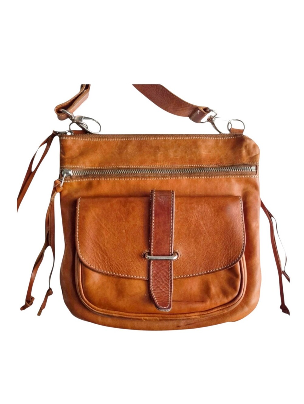 Vintage Roots leather crossbody purse bag cognac tan adjustable strap Y2K Canada